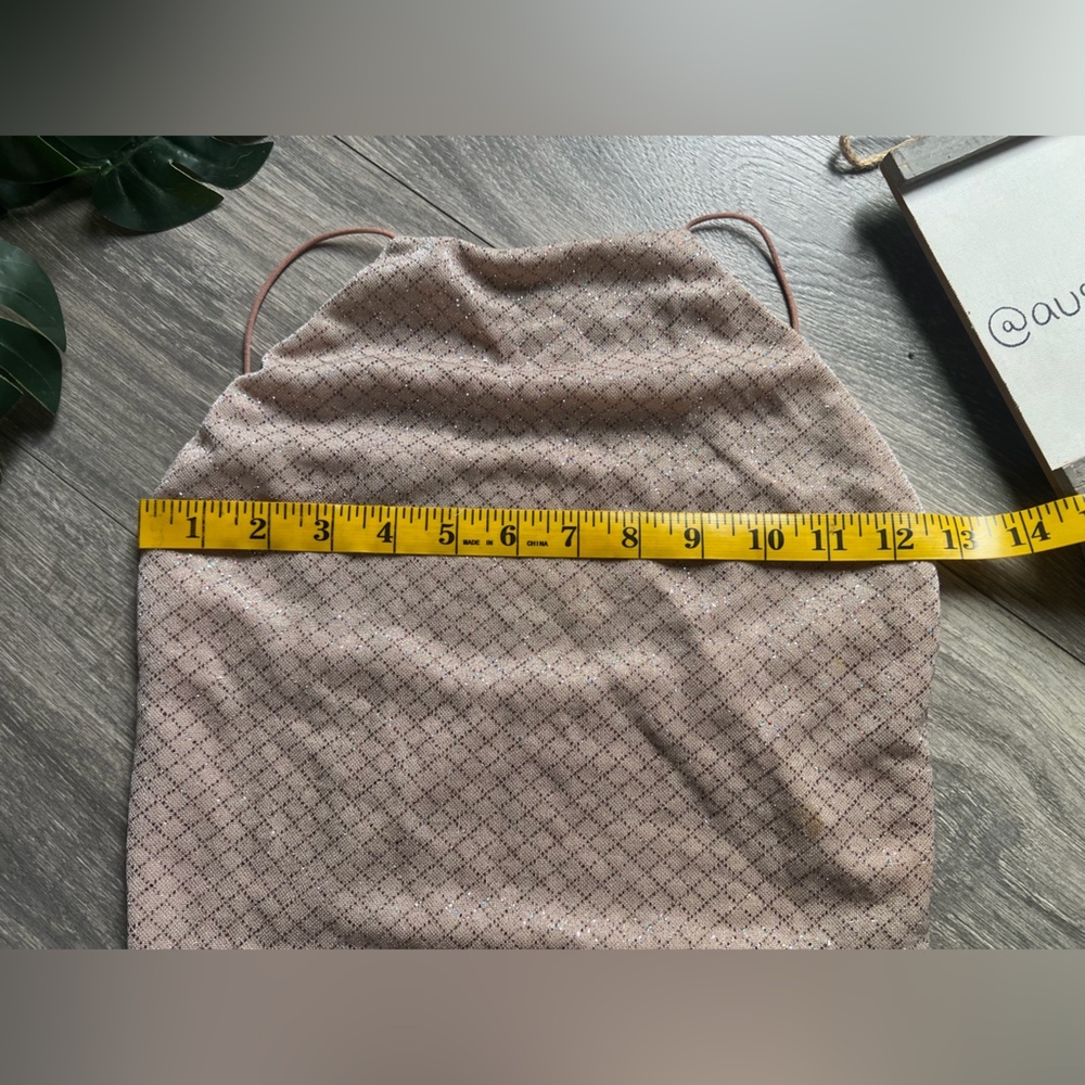 Olive Tree Blush Pink Shimmery Metallic Silver High Neck Halter Bodysuit. Size S - Picture 13 of 14